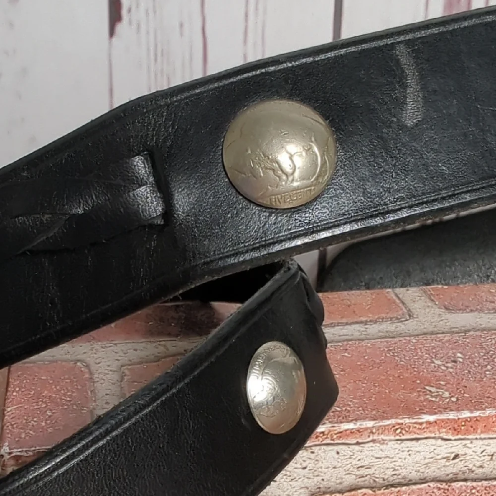 Vintage Full‎ Grain Black Leather Belt with Buffalo Nickel Conchos Southwest 46